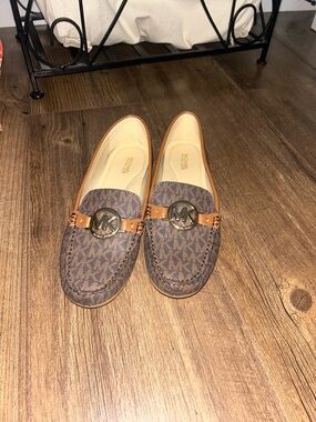Michael Kors Brown and Tan MK Logo Moccasin Loafers